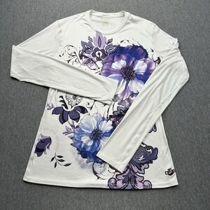 Hot Chillys Base Layer Thermal Top White Purple Floral Long Sleeve Womens Medium